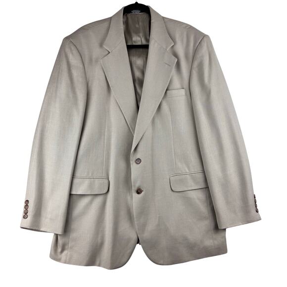 Haggar Sportscoat Blazer Mens 44L Vented Two-Button Cream/Brown Linen Blend - Picture 1 of 14